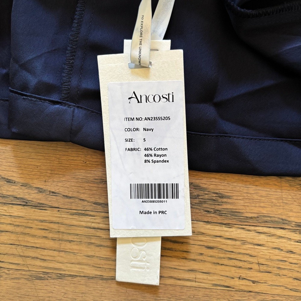 Ancosti Navy Blue Maxi Dress Small AN23SS5205 Ribbed Bodice Satin Skirt - Picture 7 of 9
